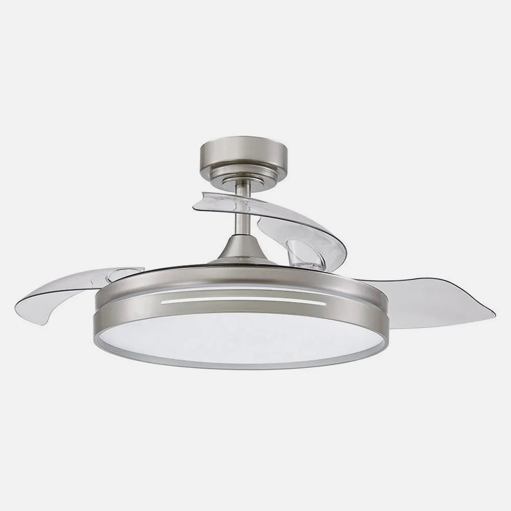 Ventilador Dc 72w Micenas Niquel 3asp.transp.108d 6velocidades 7200lm 3colores Remoto,reg.intensidad,memoria Y Temporizador 24