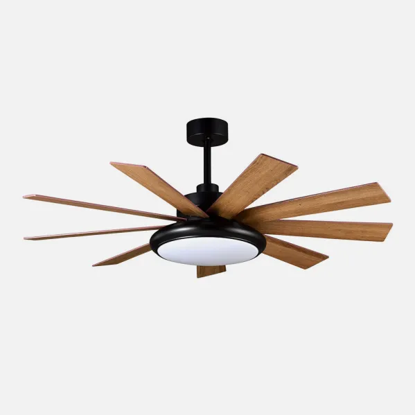 Ventilador DC Pireo 36w Negro 9 Aspas Roble/haya  6 Vel 3000k, 4500k, 6000k 3800lm 132d C/Remoto, Memoria Y Temporizador