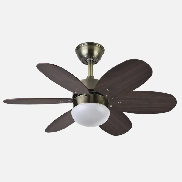 Fan Dc Alves 2xe27 Leather 6 Blades Rev. Cherry/Walnut 41x85d  With Remote And Timer
