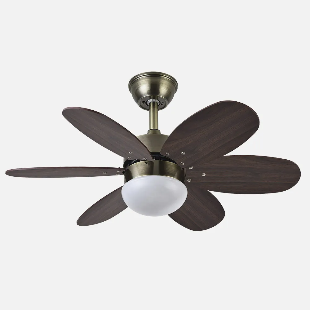 Ventilador Dc Alves 2xe27 Cuero 6 Aspas Rev. Cerezo/nogal 41x85d  C/ Remoto Y Temporizador
