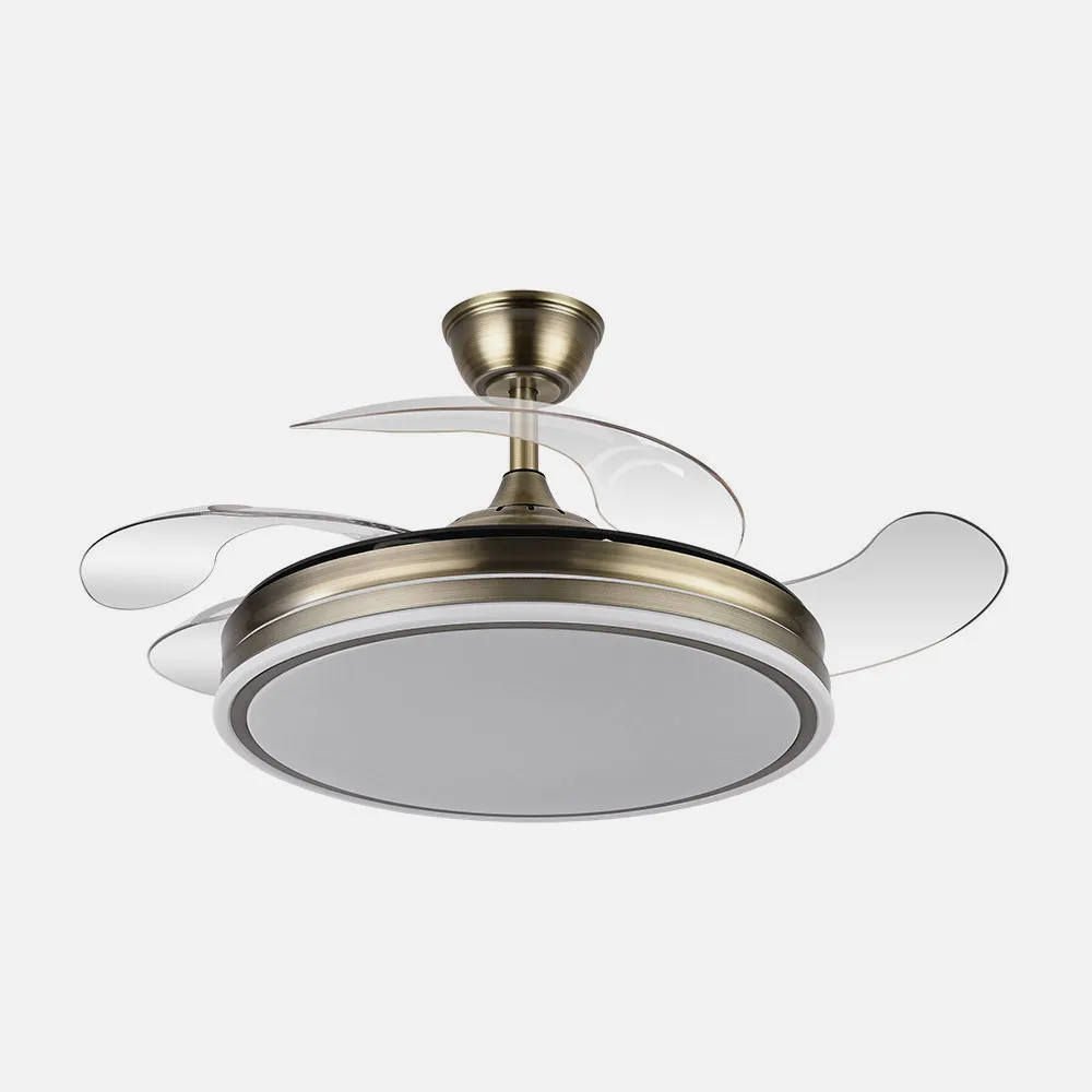 Ventilador Bayomo 59w 6980lm Cuero 4 Aspas Desp. 34,5/42x50/107d.3 Color, Dc.remoto+Reg.Intensidad