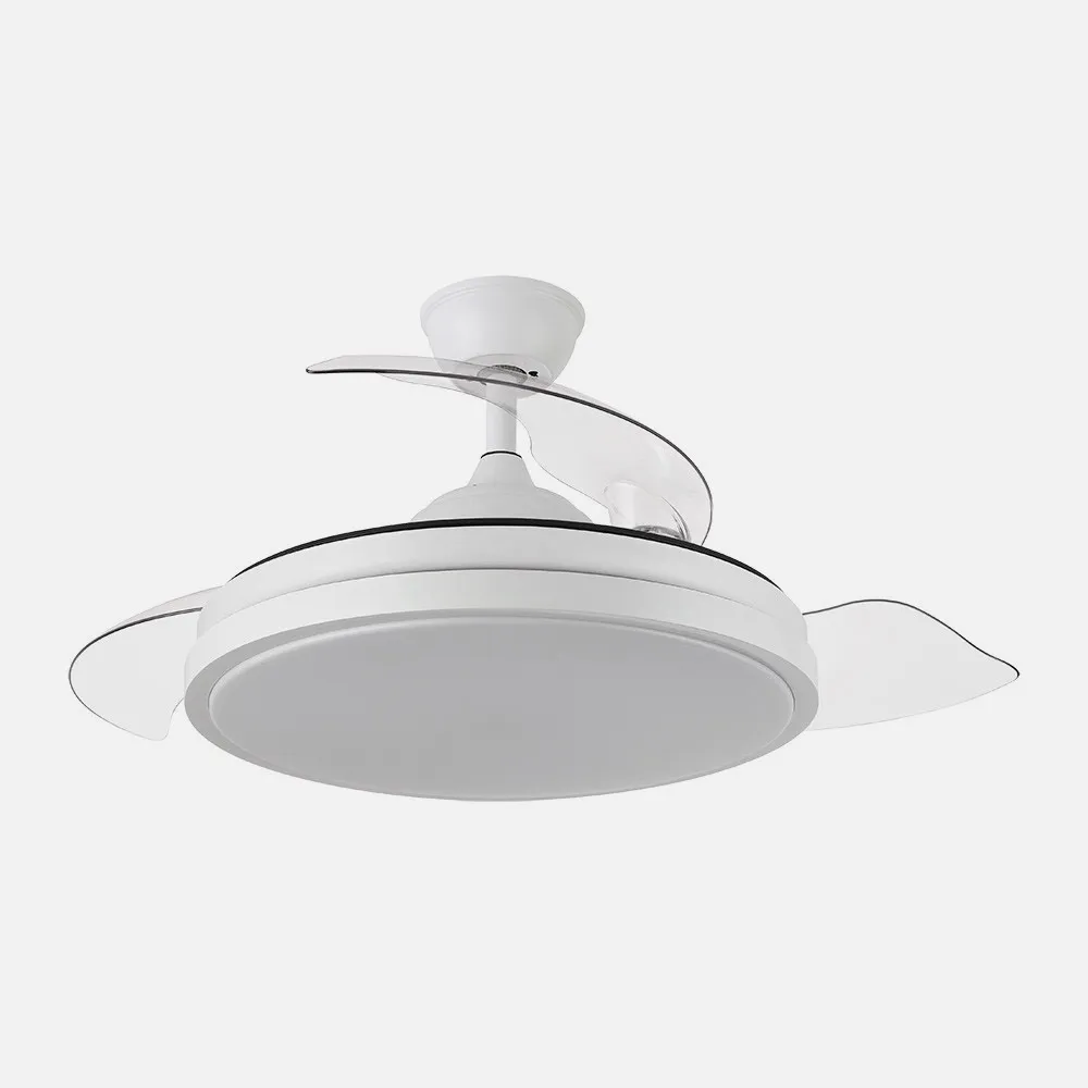Ventilador Dc Escorpion 59w Blanco 3aspas desplegables 107d 6980lm 3000-4000-6000k Remoto+ Temporizador+ Memoria
