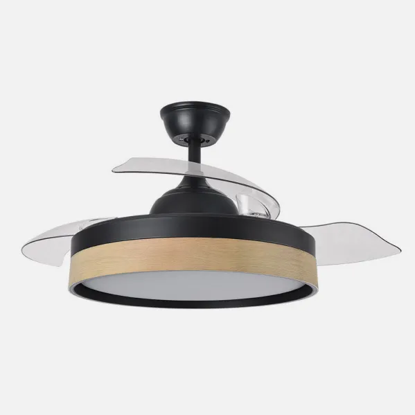 Ventilador Dc Iglu 59w 6980lm Negro/haya 3asp.desplegables 32/47x50/107d.3col,remoto,reg.intensidad,Temporizador, Memoria