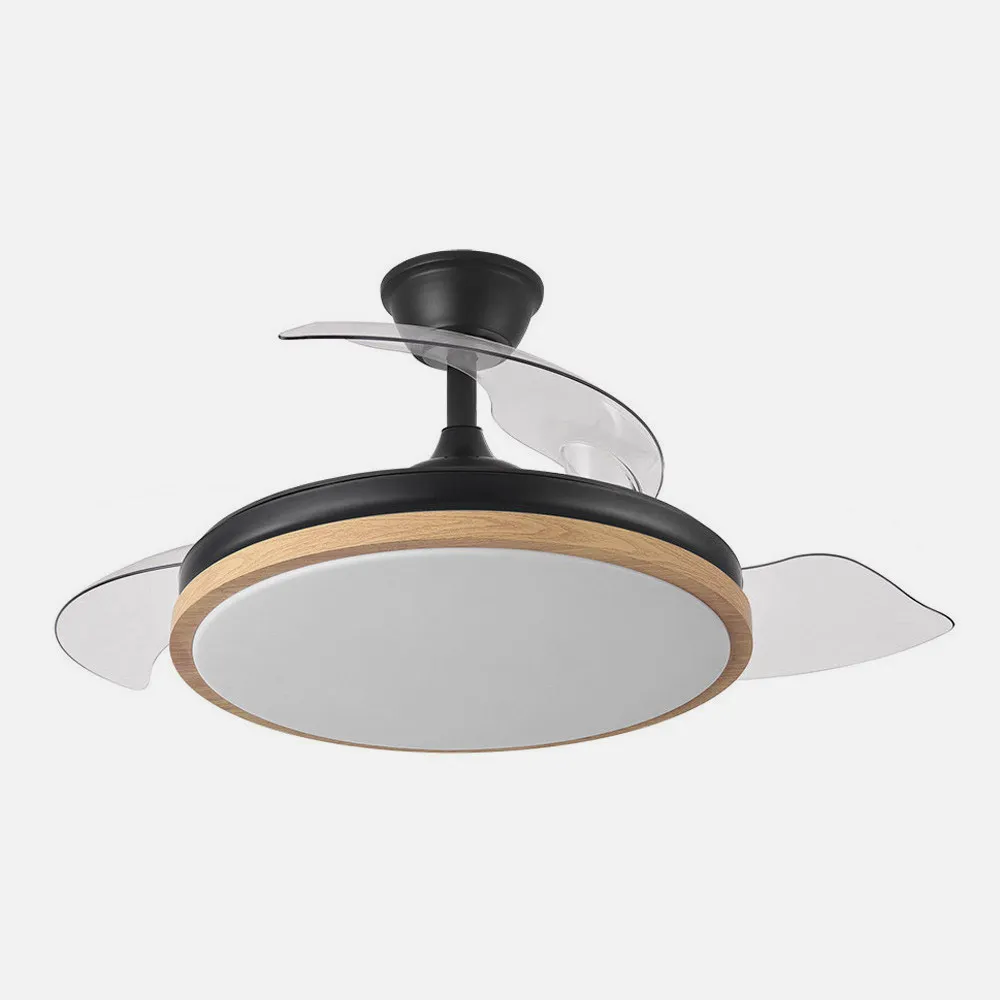 Ventilador Dc Evros 72w 6120lm Negro/haya 107d 3asp.desplegables 3000-4000-6000k Remoto+temp+memoria