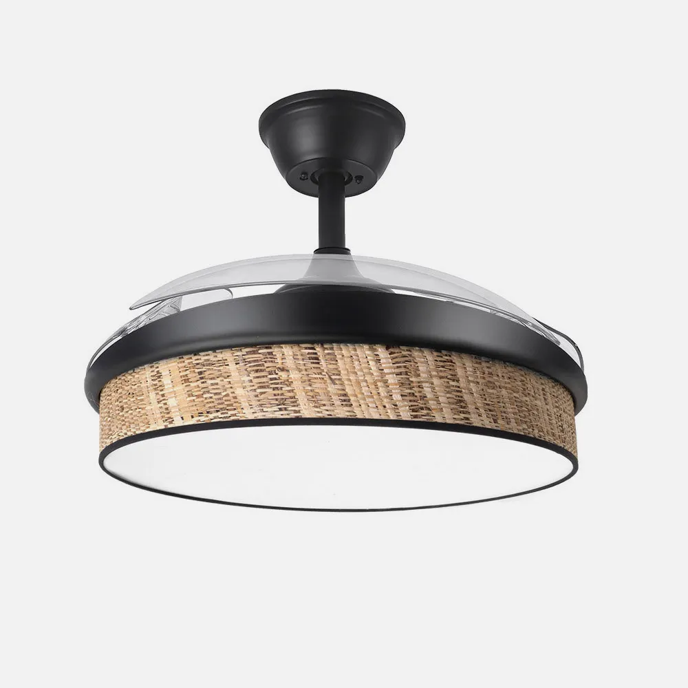 Ventilador Dc Moda 72w Negro/cañizo Oscuro 108d 3aspas 7200lm 3000k,4000k,6000k Remoto+memoria+temporizador