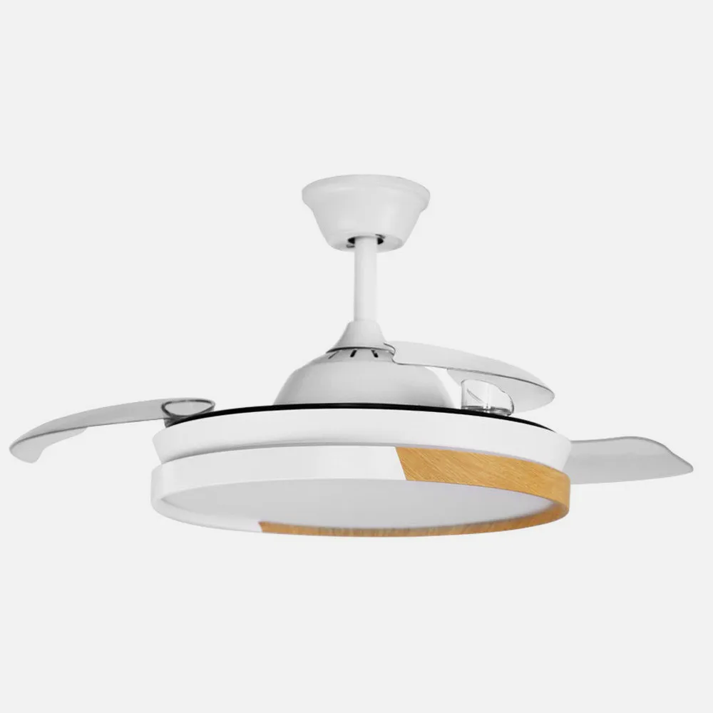 Ventilador Dc Emperador 72w Blanco/haya 3aspas Desplegables 108d 7200lm 3000-4000-6000k Remoto+Reg.Intensidad+Memoria+Temporiz