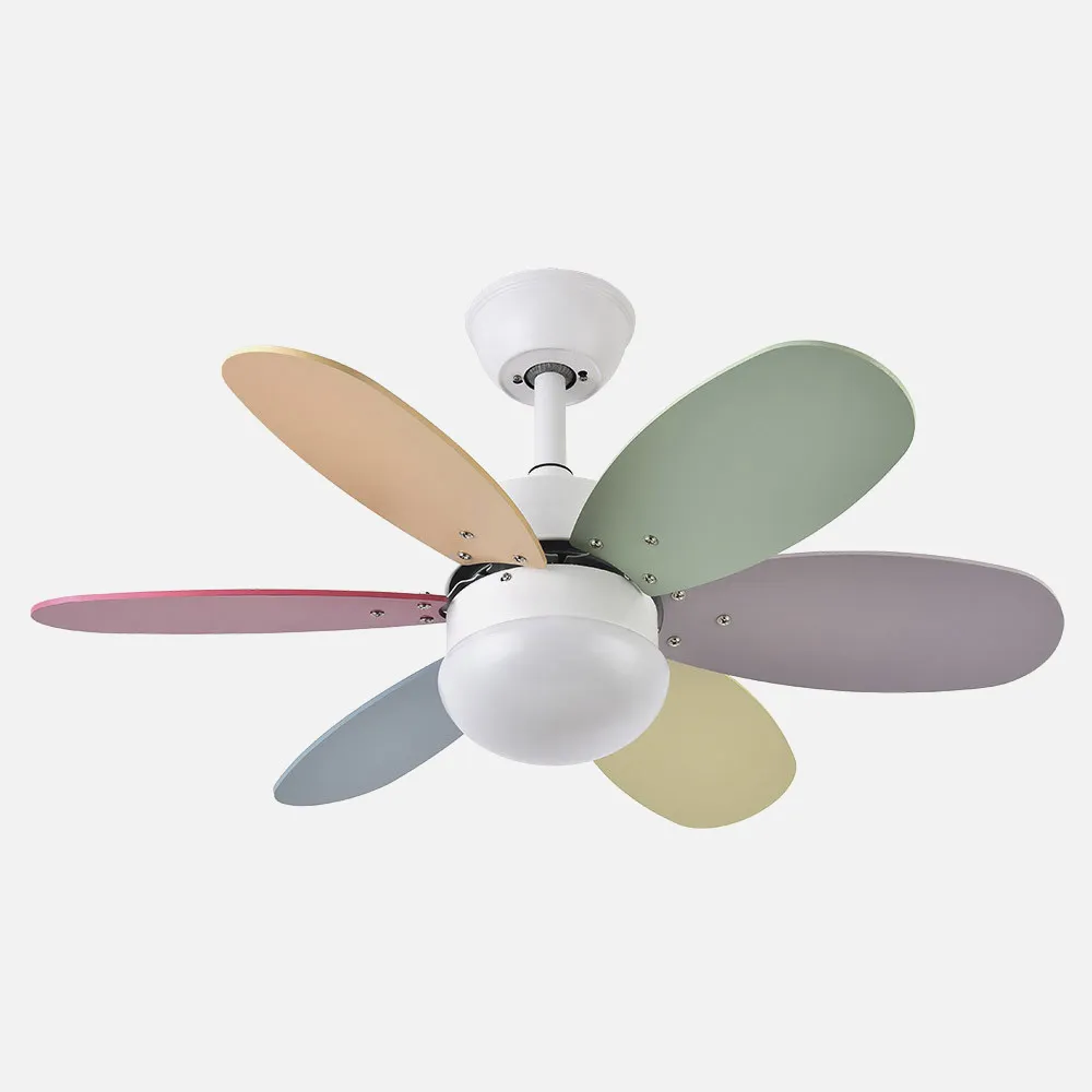 Ventilador Dc Alves 2xe27 Blanco  6 Aspas Rev. Pastel/Intenso  41x85d  C/ Remoto Y Temporizador