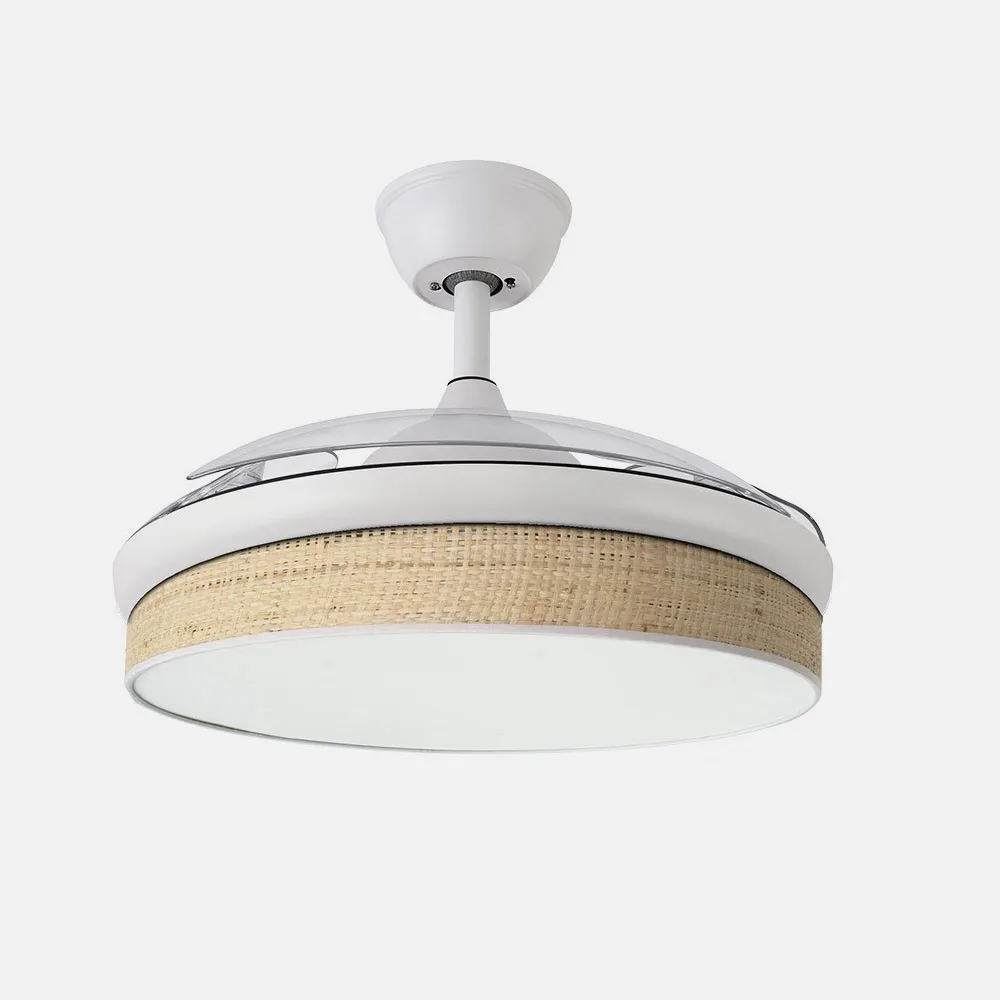 Ventilador Dc Moda 72w Blanco/cañizo Claro 108d 3aspas 7200lm 3000k,4000k,6000k Remoto+memoria+temporizador