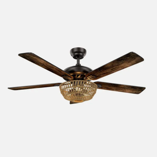Ventilador Dc Cesta Negro 3xe27 5 Aspas Nogal/roble 6 Velocidades 55/67x132x132cm C/remoto Y Temporizador