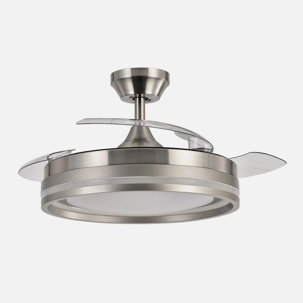 Ventilador Dc Cerrato Niquel 72w 3aspas Desplegables 107d 7200lm 6vel 3000k,4500k,6000k, Remoto+temporizador+memoria