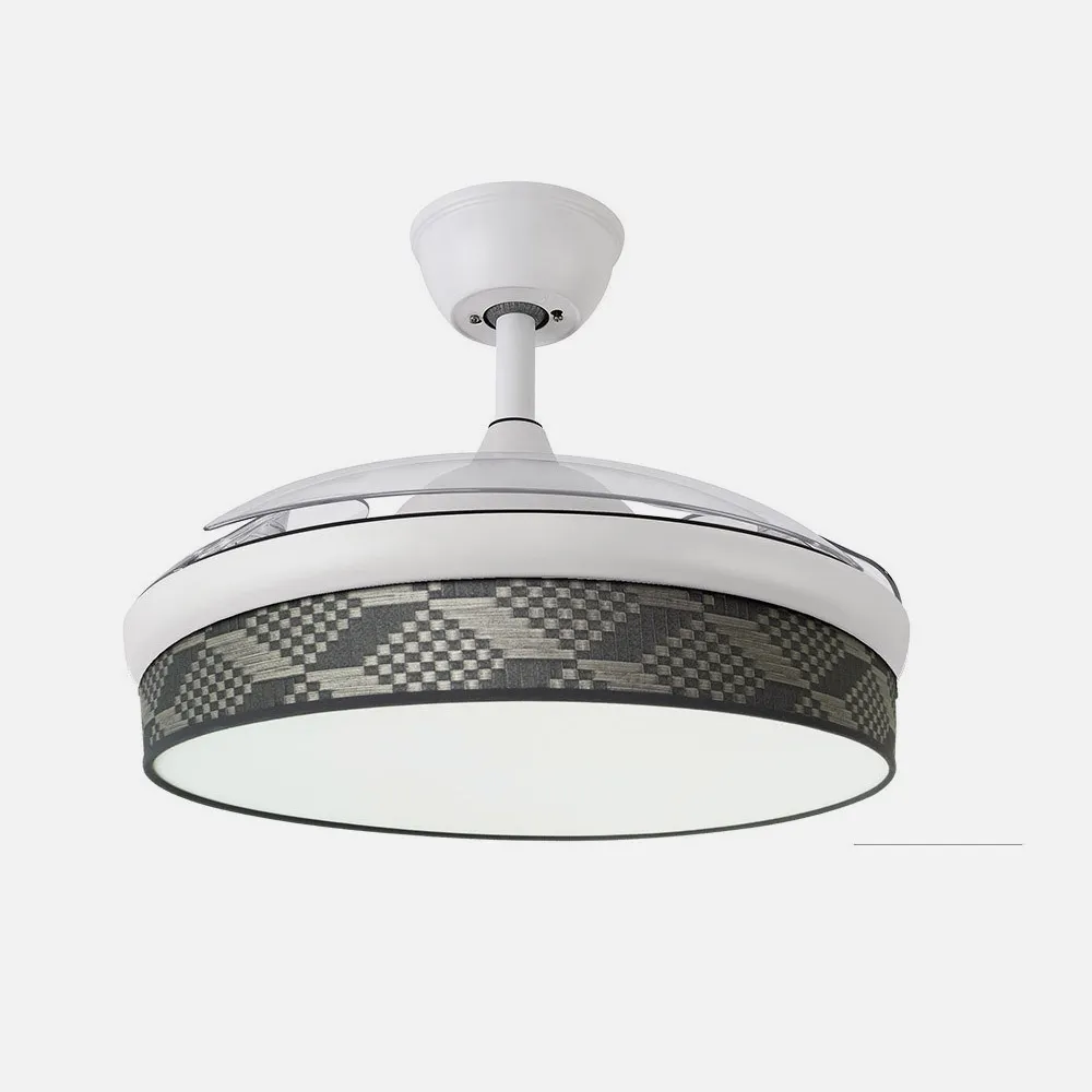 Ventilador Dc Moda 72w Blanco/tetris Gris 108d 3aspas 7200lm 3000-4000-6000k Remoto+ Memoria+ Temporizador