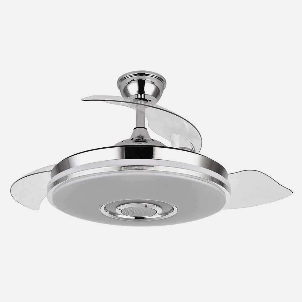Ventilador Dc Noto 72w 6120lm Cromo 3asp.desp.108d 3 Colores+rgb Bluetooth, Remoto, Memoria Y Altavoz