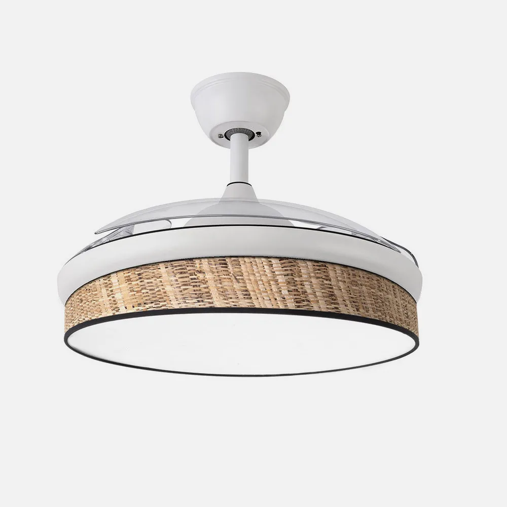 Ventilador Dc Moda 72w Blanco/cañizo Oscuro 108d 3aspas 7200lm 3000k,4000k,6000k Remoto+memoria+temporizador