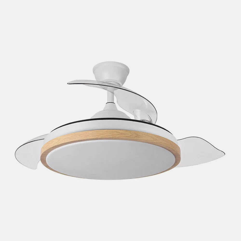 Ventilador Dc Evros 72w 6120lm Blanco/haya 107d 3asp.despegables 3000-4000-6000k Remoto+reg.intensidad+temporizador+memoria