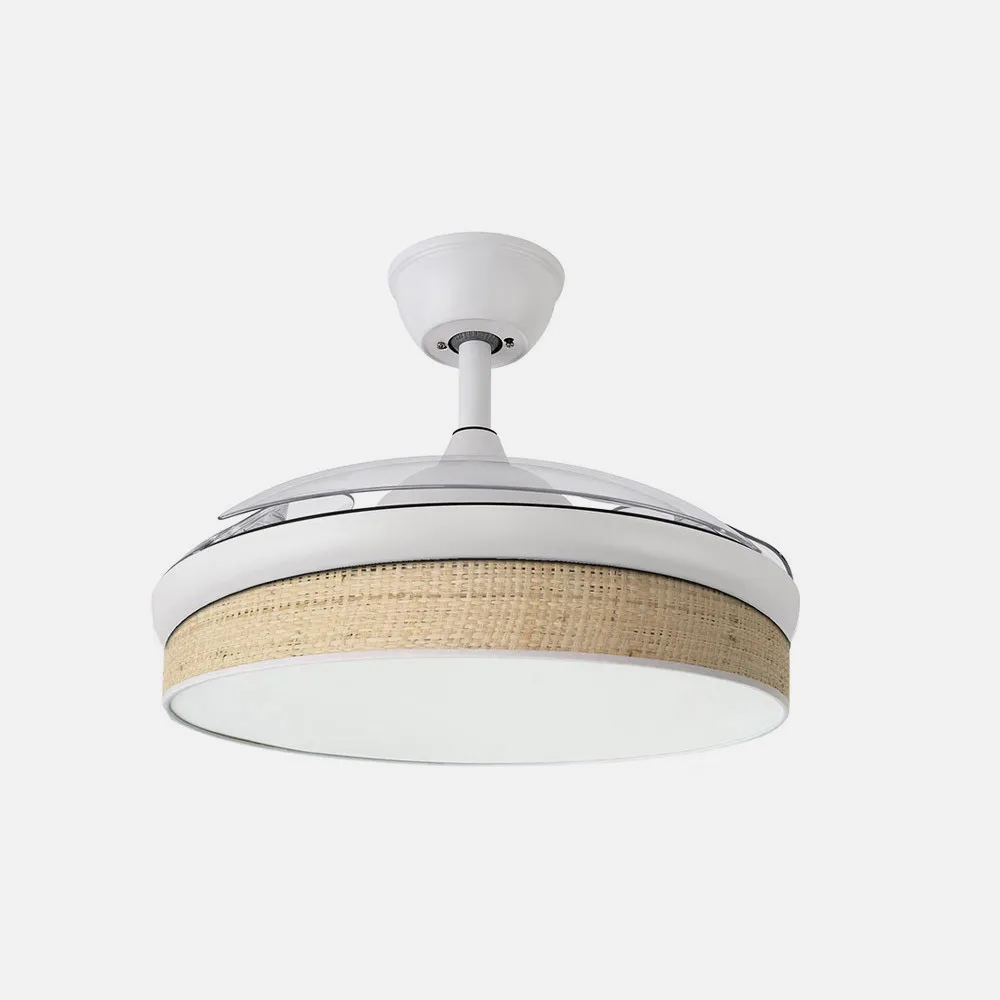 Ventilador Dc Moda 72w Blanco/cañizo Claro 91d 3aspas 7200lm 3000-4000-6000k Remoto+ Memoria+ Temporizador