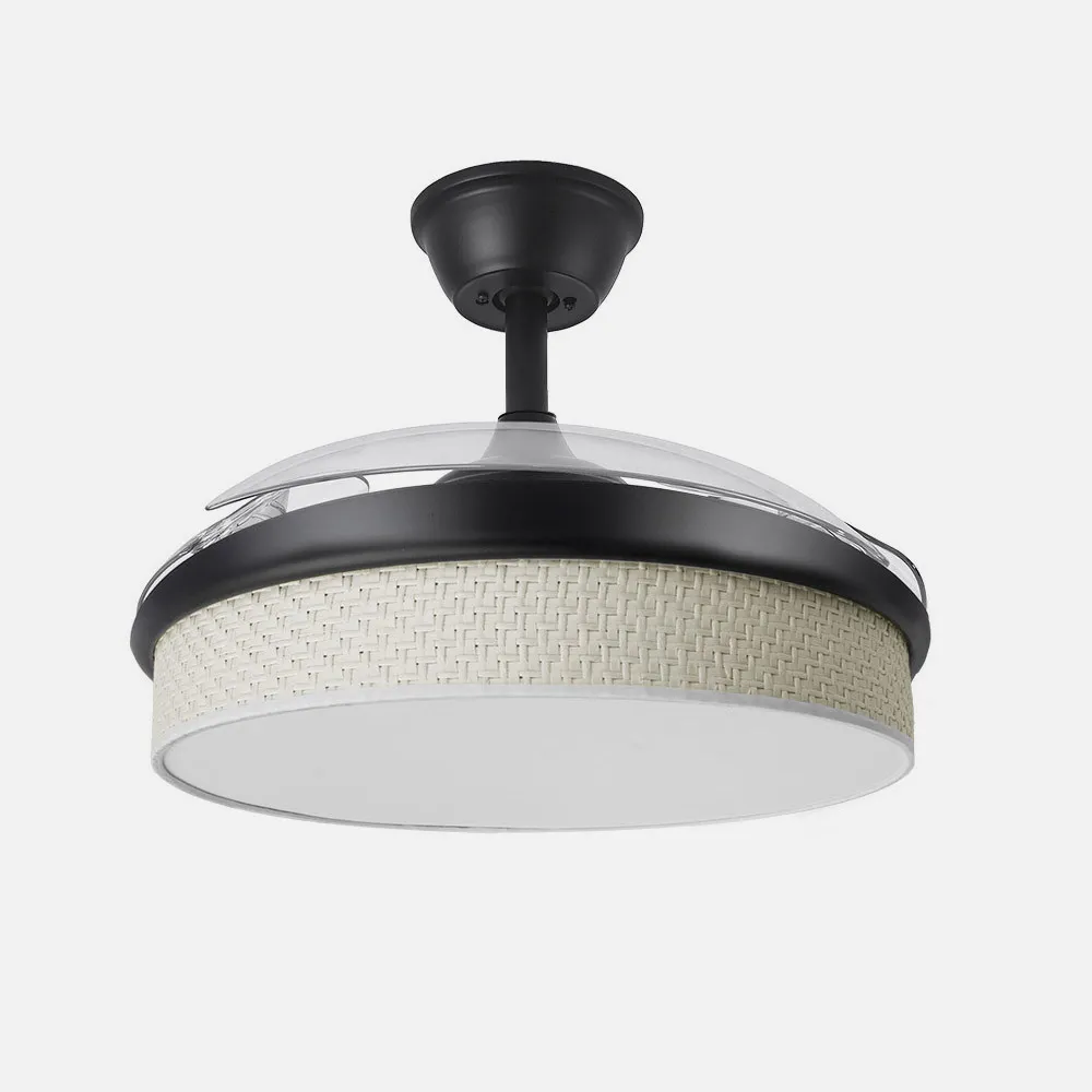 Ventilador Dc Moda 72w Negro/cañizo Blanco 108d 3aspas 7200lm 3000k,4000k,6000k Remoto+memoria+temporizador