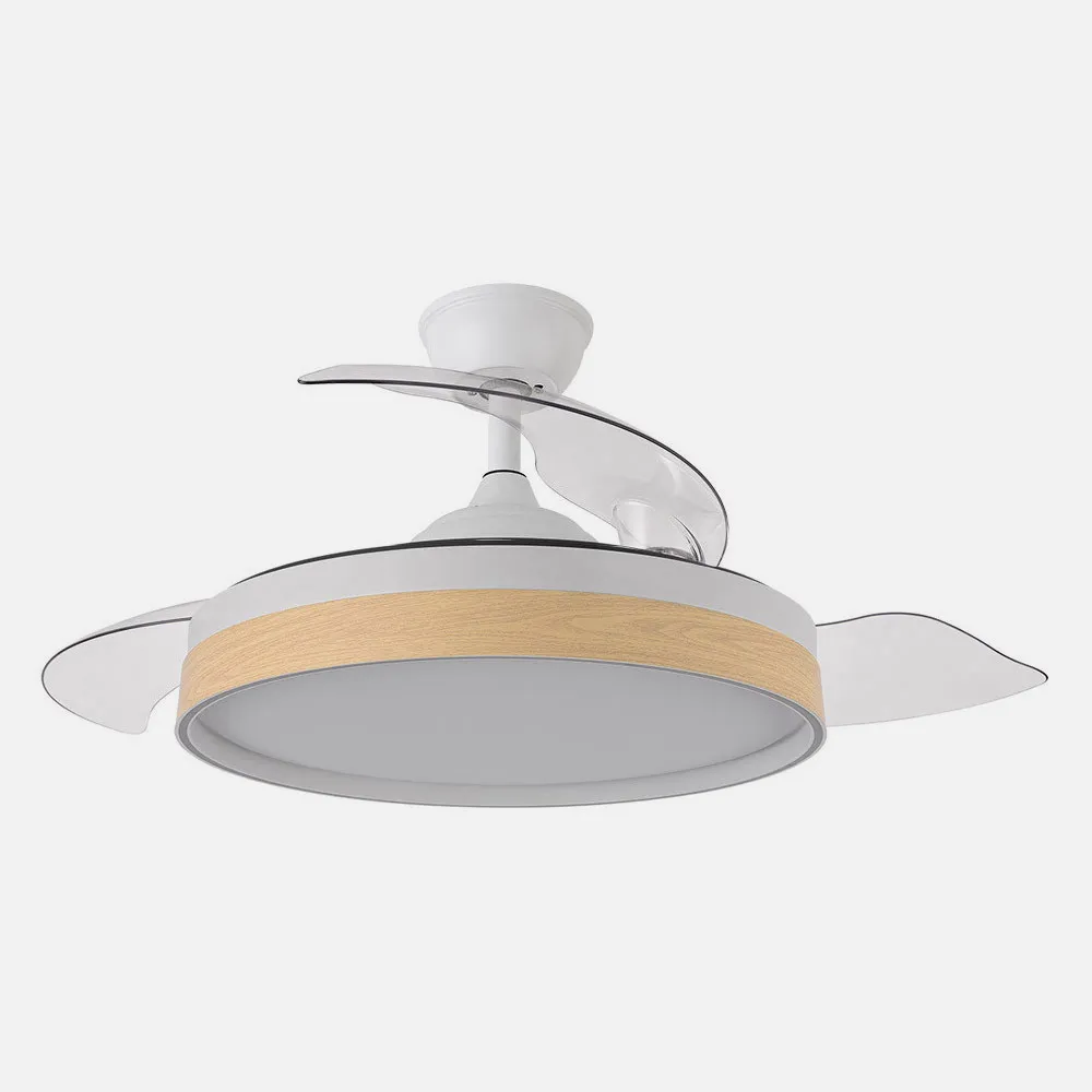Ventilador Dc Iglu 59w 6980lm Blanco/haya 3asp.despl. 32/47x50/107d.3colores, Remoto, Reg.intensidad, Temporizador, Memoria