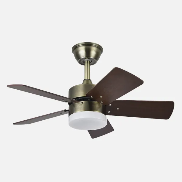 Ventilador Dc Marta 36w Cuero 5 Aspas Rev. Cerezo/nogal  41x76d 3060lm C/ Remoto , Memoria Y Temp. 3000k,4000k,6000k