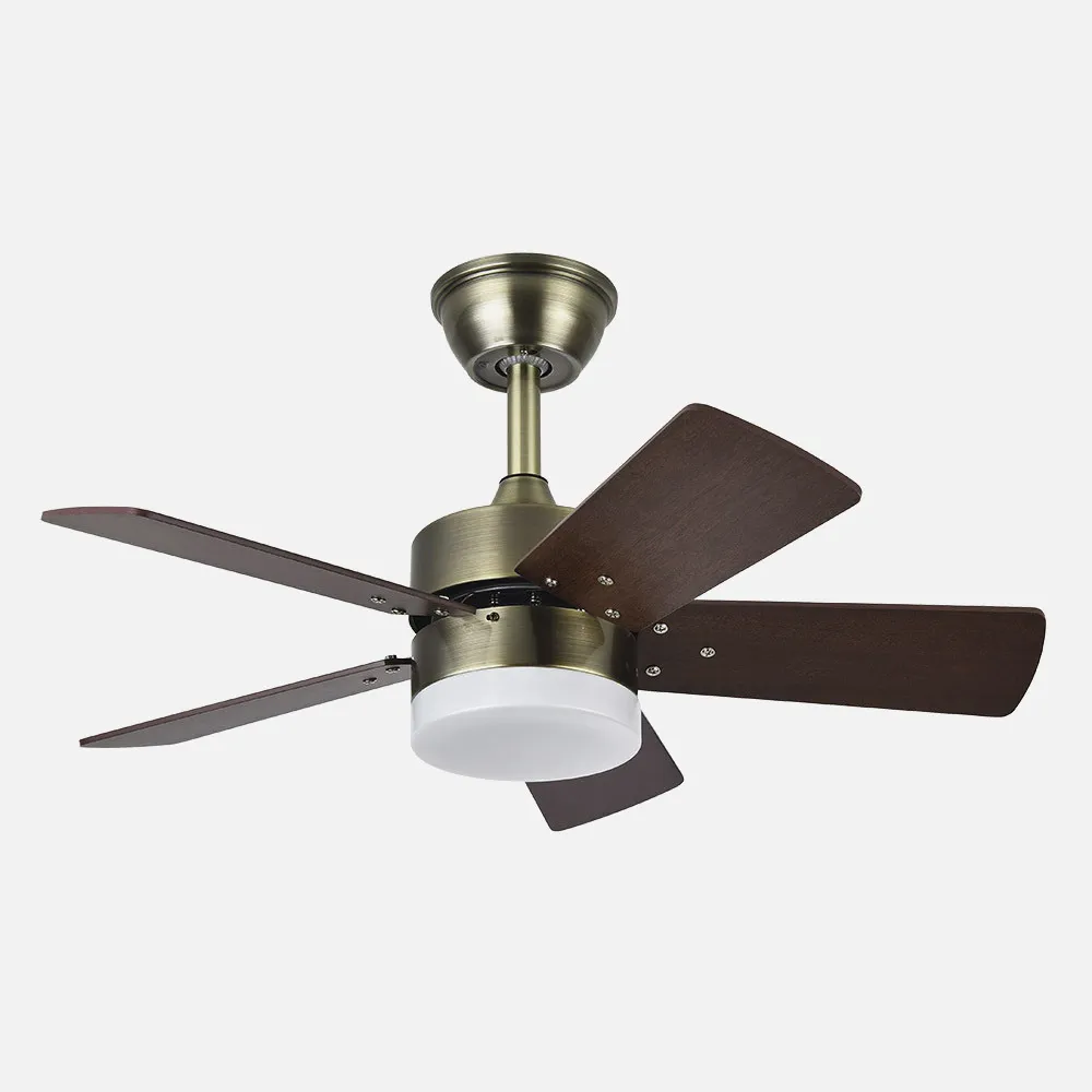 Ventilador Dc Marta 36w Cuero 5 Aspas Rev. Cerezo/nogal  41x76d 3060lm C/ Remoto , Memoria Y Temp. 3000k,4000k,6000k