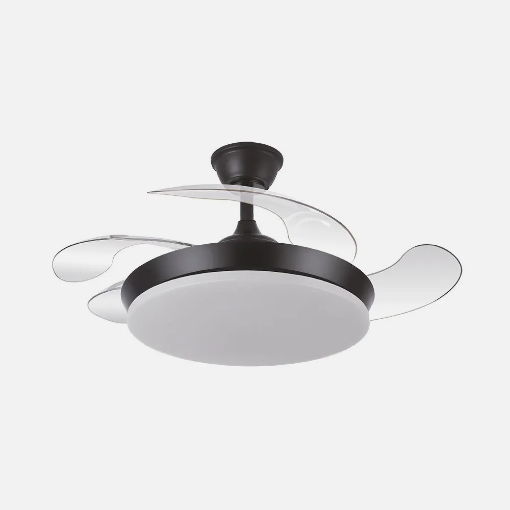 Ventilador Dc Tridente Mini 59w Negro 4aspas Desp.91d 6980lm Reg.intensidad Remoto+temporizador+memoria 3000-4000-6000k