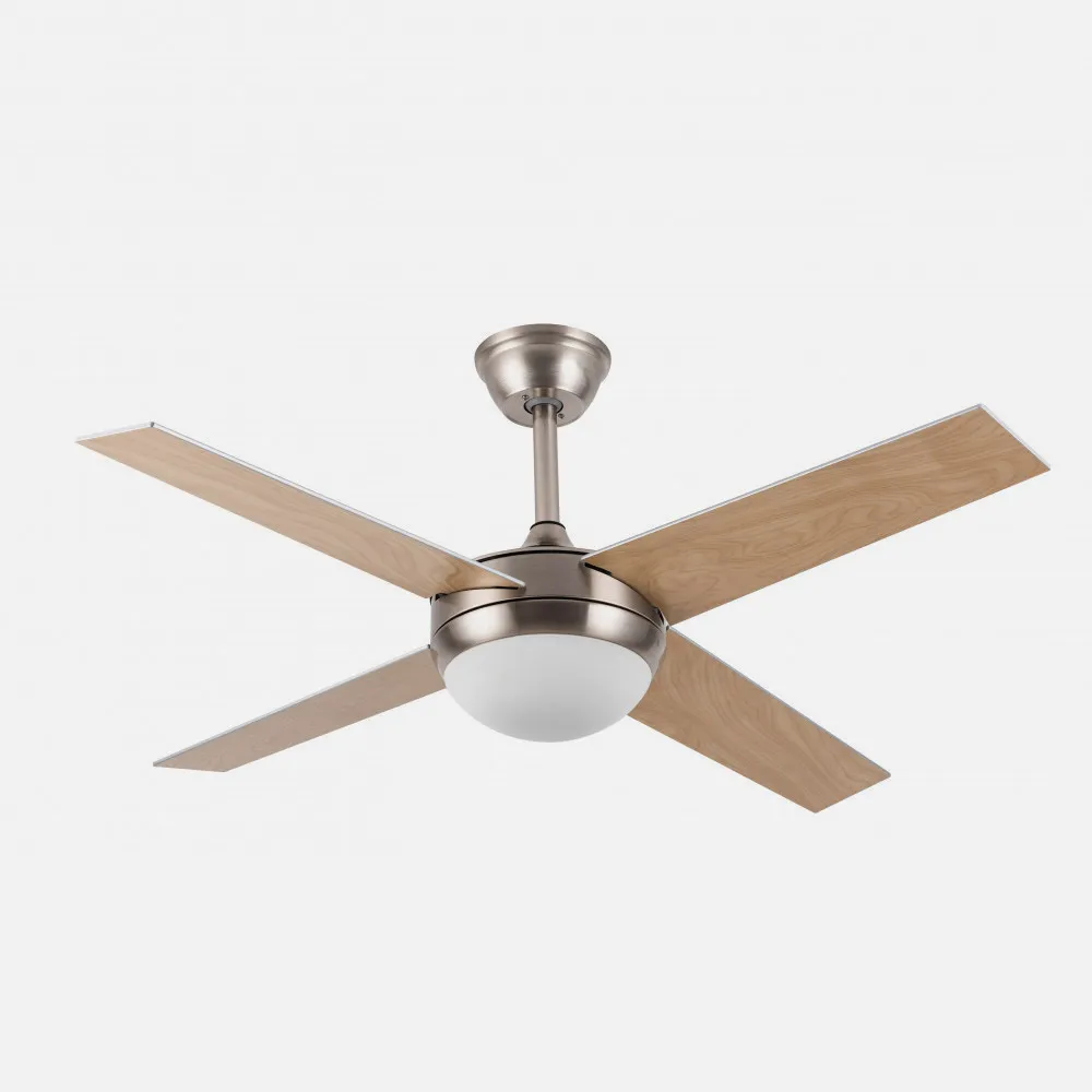 Ventilador  Dc Ciro 2xe27 Niquel 4 Asp.rev. Plata/haya 35/45x116,8d Remoto Y Temporizador
