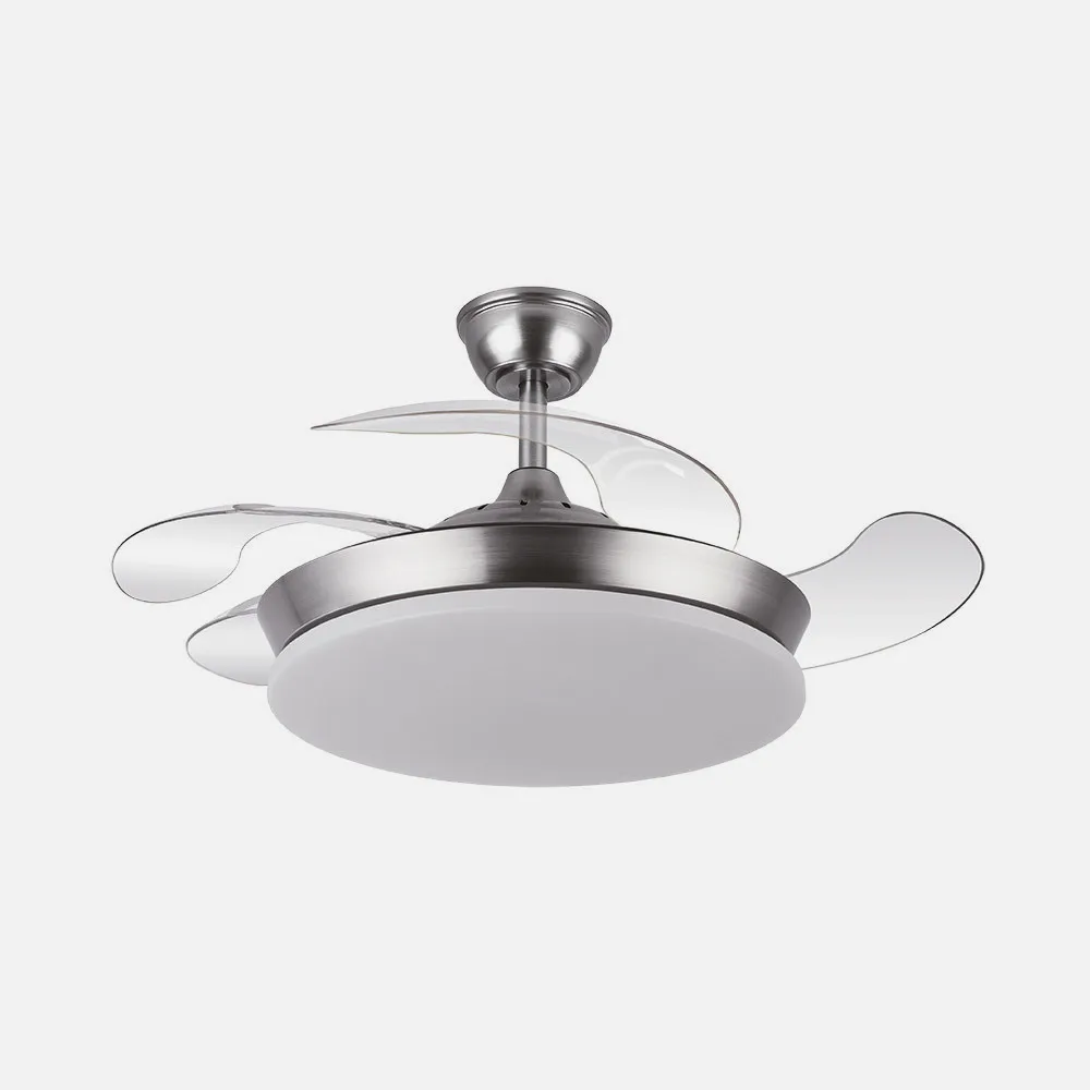 Ventilador Dc Tridente Mini 59w Niquel 4aspas Desp.91d 6980lm Reg.intensidad Remoto+temporizador+memoria 3000-4000-6000k