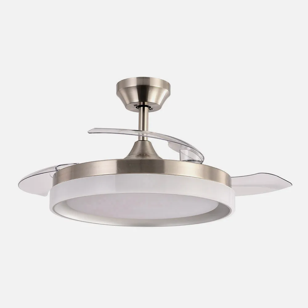 Ventilador Dc Zenit Niquel 72w 3aspas despegables 107d 7200lm 6vel 3000k,4500k,6000k, Remoto+temporizador+memoria