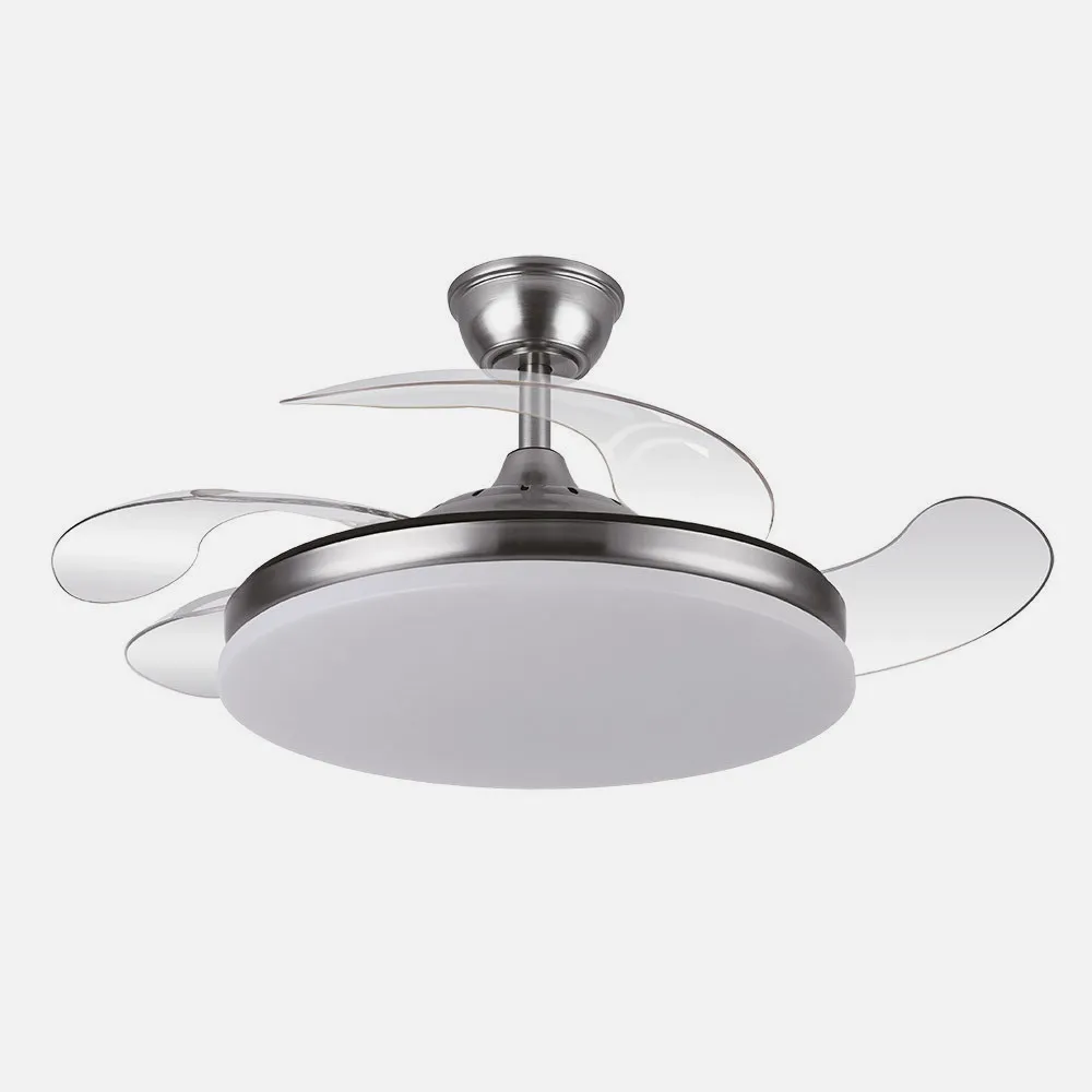 Ventilador Dc Tridente 59w Niquel 4aspas Desp.107d 6980lm Reg.intensidad Remoto+temporizador+memoria 3000-4000-6000k
