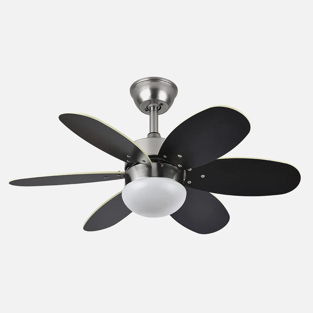 Ventilador Dc Alves 2xe27 Niquel 6 Aspas Rev. Wengue/haya 41x85d  C/ Remoto Y Temporizador