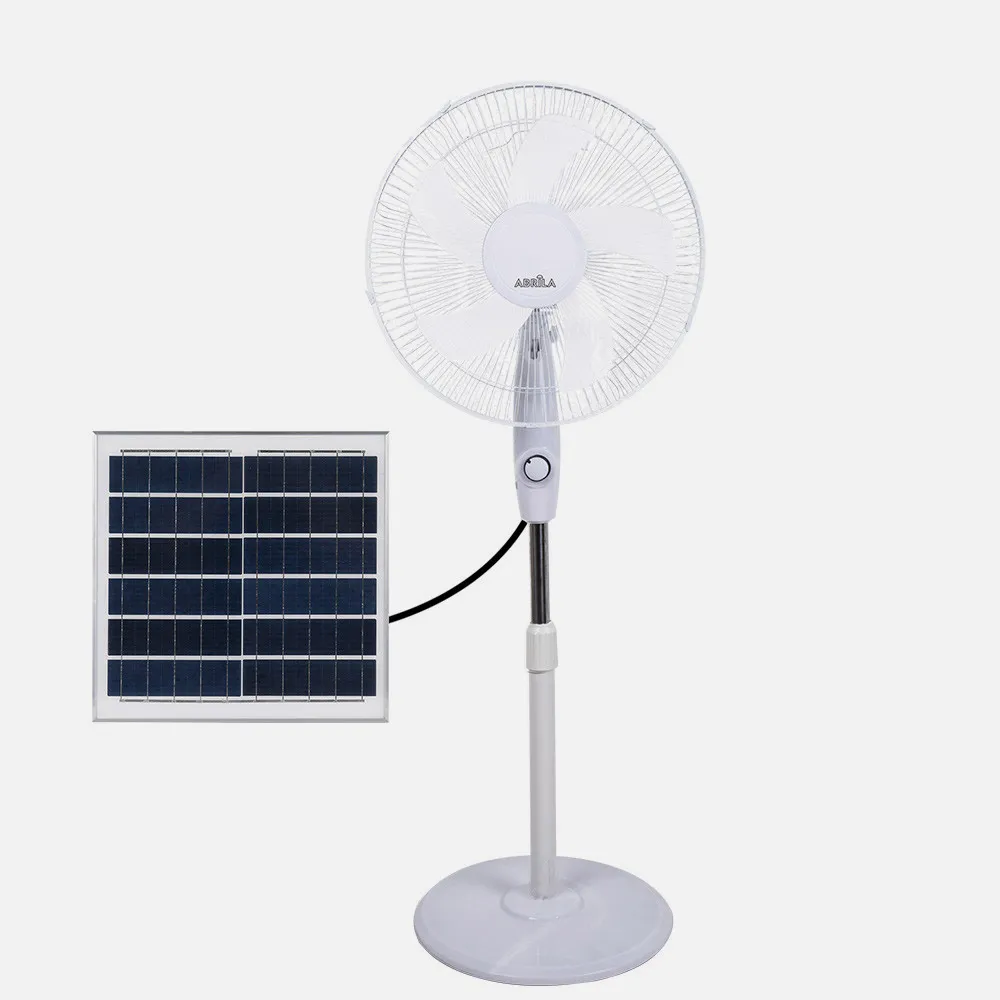 Ventilador De Pie Solar Frontera Blanco 20w 3vel 5aspas Fijo Y Rotatorio Bateria Litio Regx43x38cm