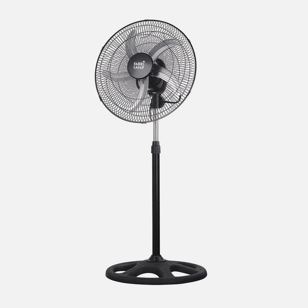 Ventilador De Pie Reforzado Negro 3 Vel. 75W 5 Aspas Aluminio Plata Giro 360 Regx50x50 Cm