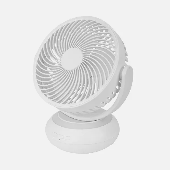 Ventilador Inalambrico Sobremesa Bengali Blanco 5w 3vel Recargable C/luz, Aliment.USB, Fijo Y Rotatorio 3Aspas 27x23x16cm