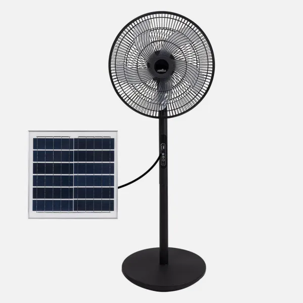 Ventilador De Pie Solar Rialto Negro 30w 3vel 5aspas Puerto Usb Bateria Litio 112x41x38cm