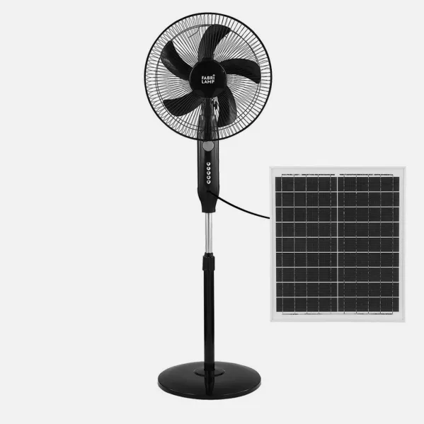 Ventilador De Pie Solar Boreal Negro 30w 3vel 5asp Puerto Usb Motor Dc Y Luz Night  Regx43x38cm Cable 4,20m