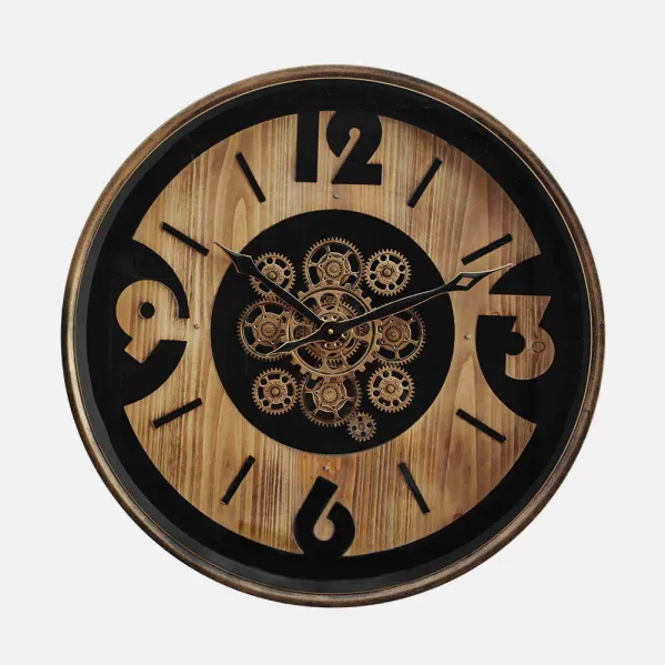 Reloj De Pared Almanzora Negro/haya/oro 60x60x8cm Engranajes Con Movimiento