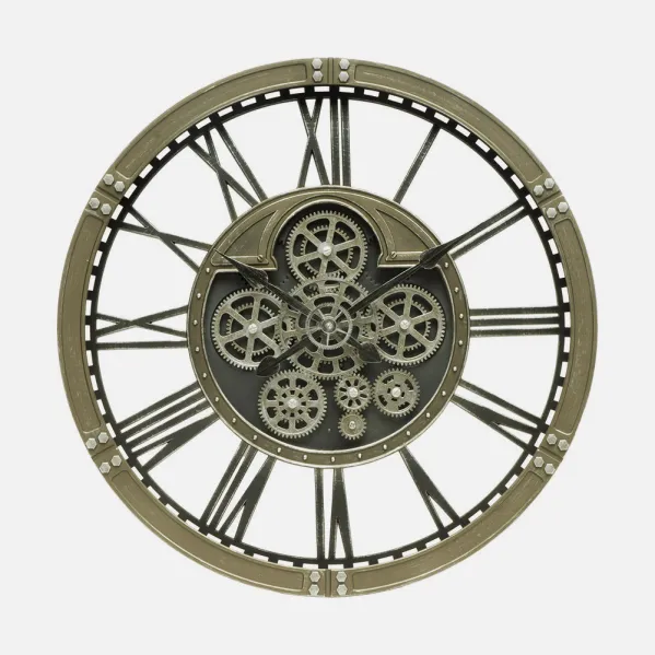 Reloj De Pared Agron Cuero 60x60x7cm Engranajes Con Movimiento