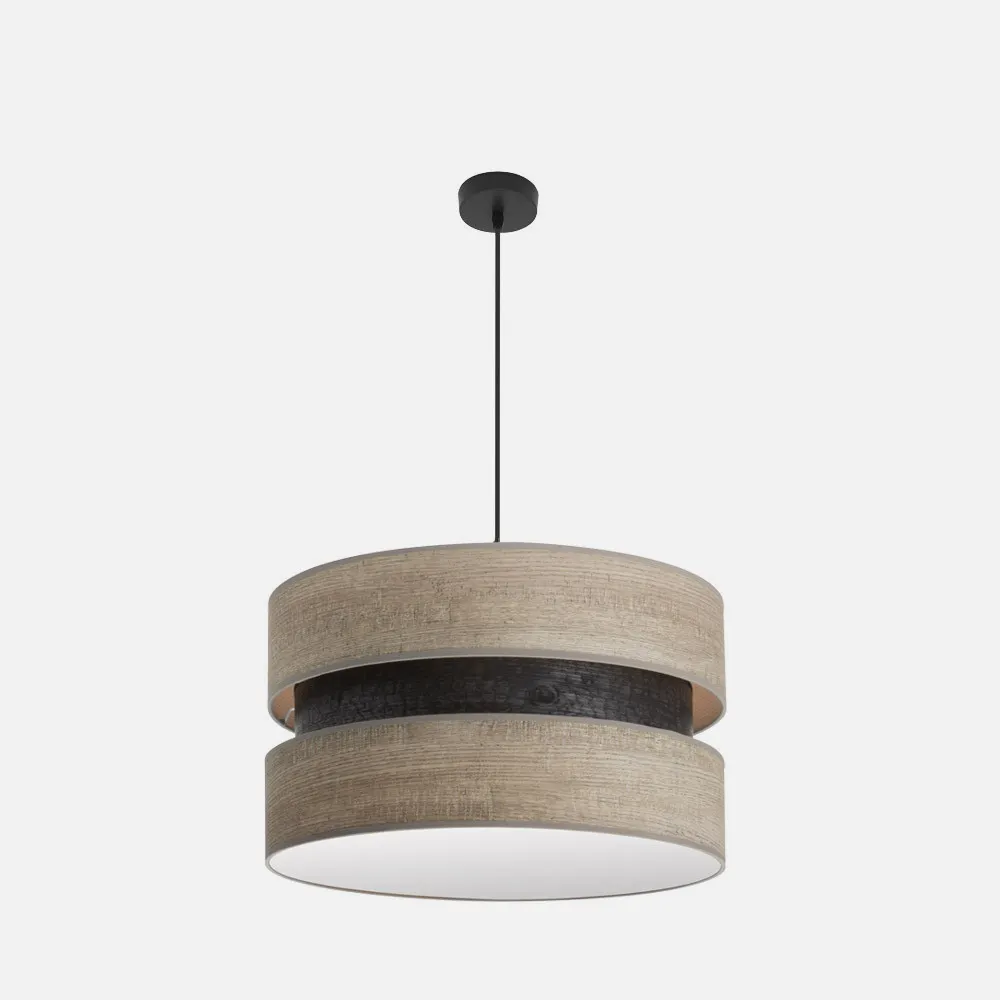 Colgante Colet 2xe27 Negro/madera Gris Regx50x50 Cm