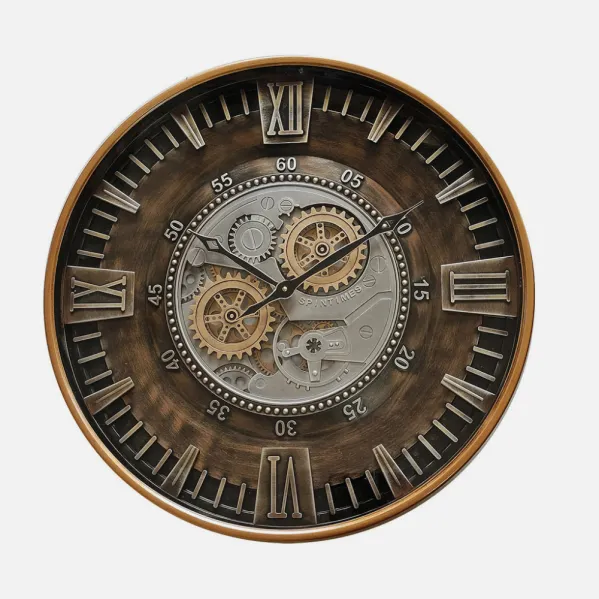 Reloj De Pared Catanias Oro/cuero 59x59x8,5cm Movimiento Continuo