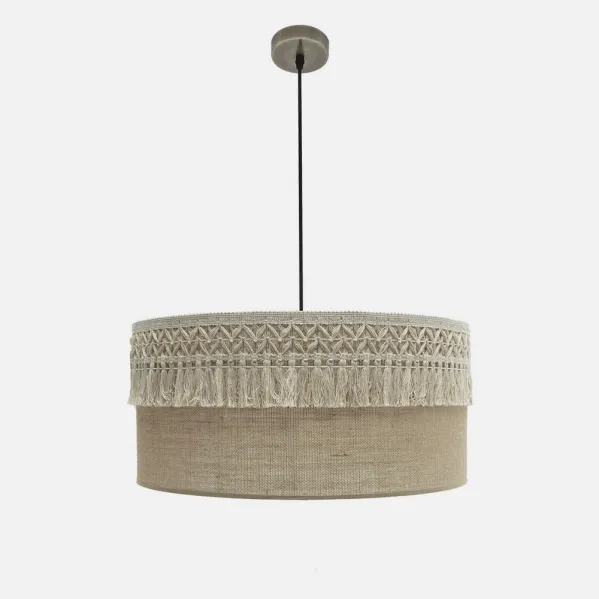Colgante Ekaterina 3xe27 Cuero/saco Regx60x60 Cm Con Pasamaneria