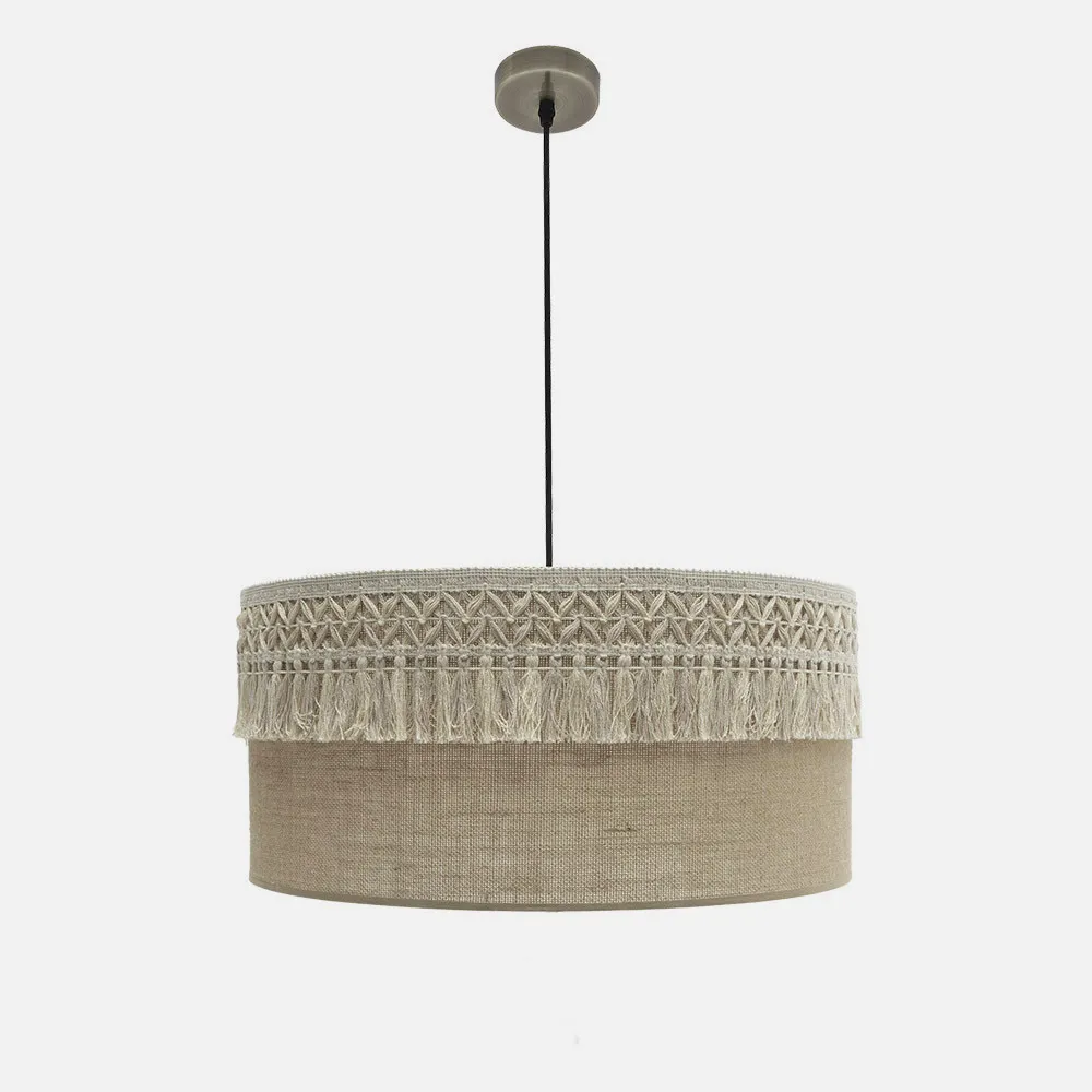Colgante Ekaterina 3xe27 Cuero/saco Regx60x60 Cm Con Pasamaneria