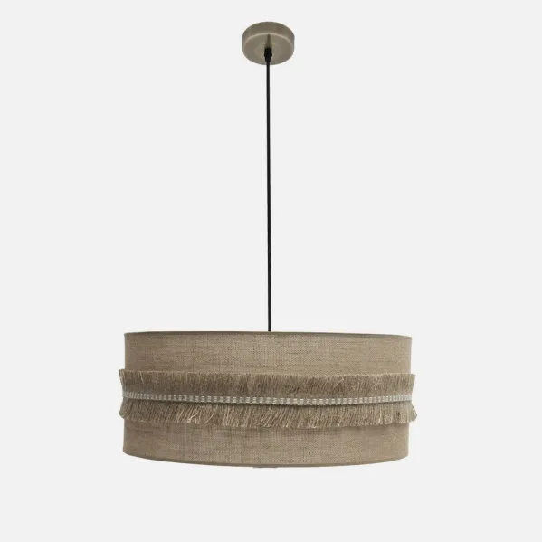 Colgante Kala 3xe27 Cuero/saco Regx60x60 Cm Con Flecos
