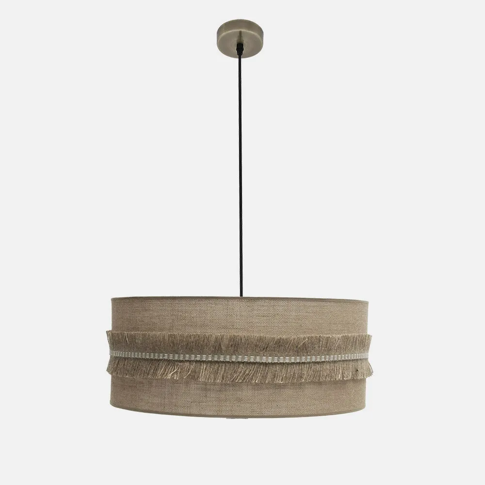 Colgante Kala 3xe27 Cuero/saco Regx60x60 Cm Con Flecos