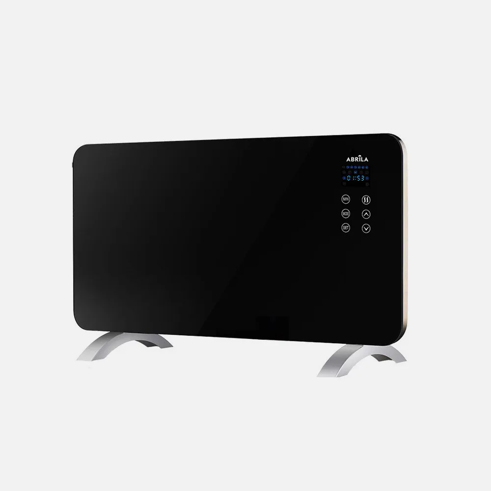 Emisor Termico Cristal Himalaya 1500w Negro 2pot encias Xaluminio,remoto,temporizador,ip24 38x76x6,86 Cm