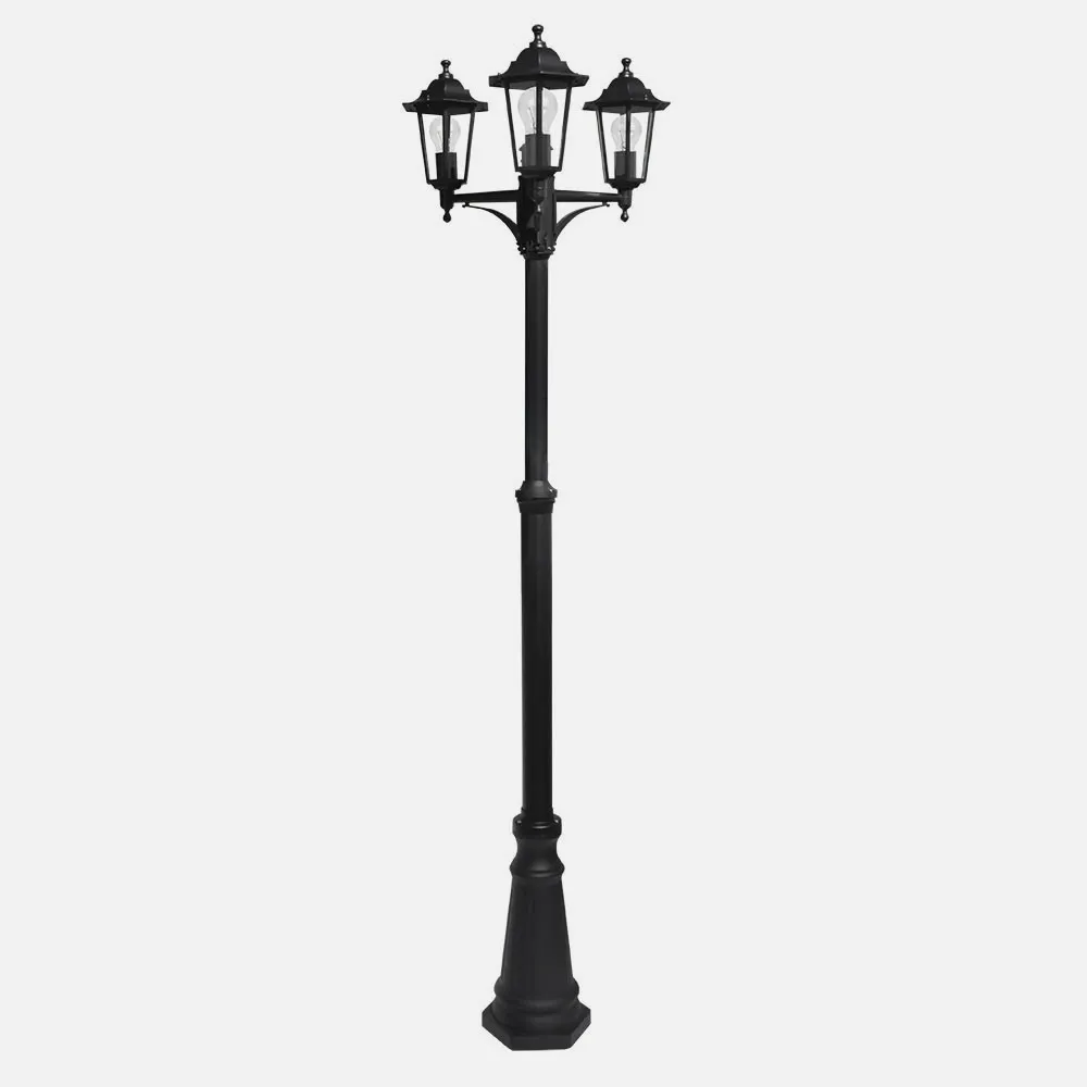 Farola Exterior Aluminio Auriga 3xe27 Negro Ip44 220x62x62 Cm  Regulable En Altura