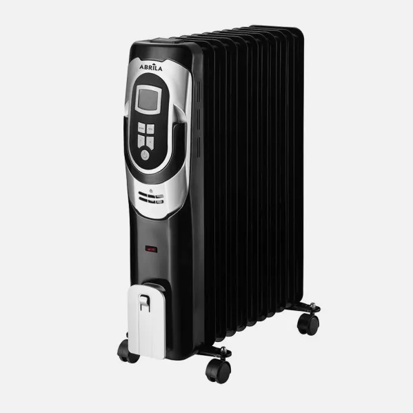 Oil-filled radiator Comfort 2500w 11 elements Black/silver 3 pow.Dimmable therm. Timer,wheels Light ind. 62x49x24cm