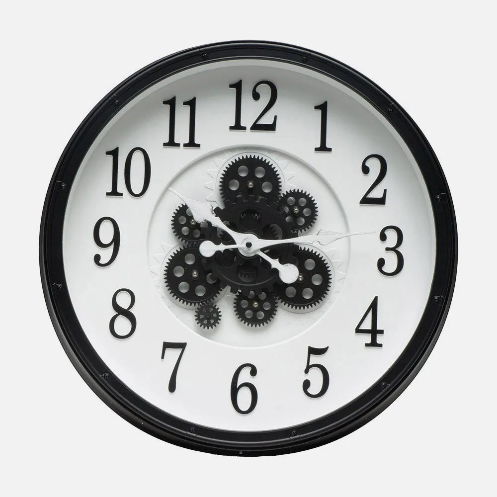 Reloj De Pared Berrocal Negro/blanco 50x50x6cm Engranajes Con Movimiento