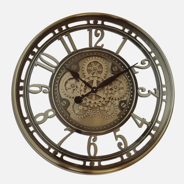 Reloj De Pared Mesina Bronce 70x70x8cm Engranajes  Con Movimiento