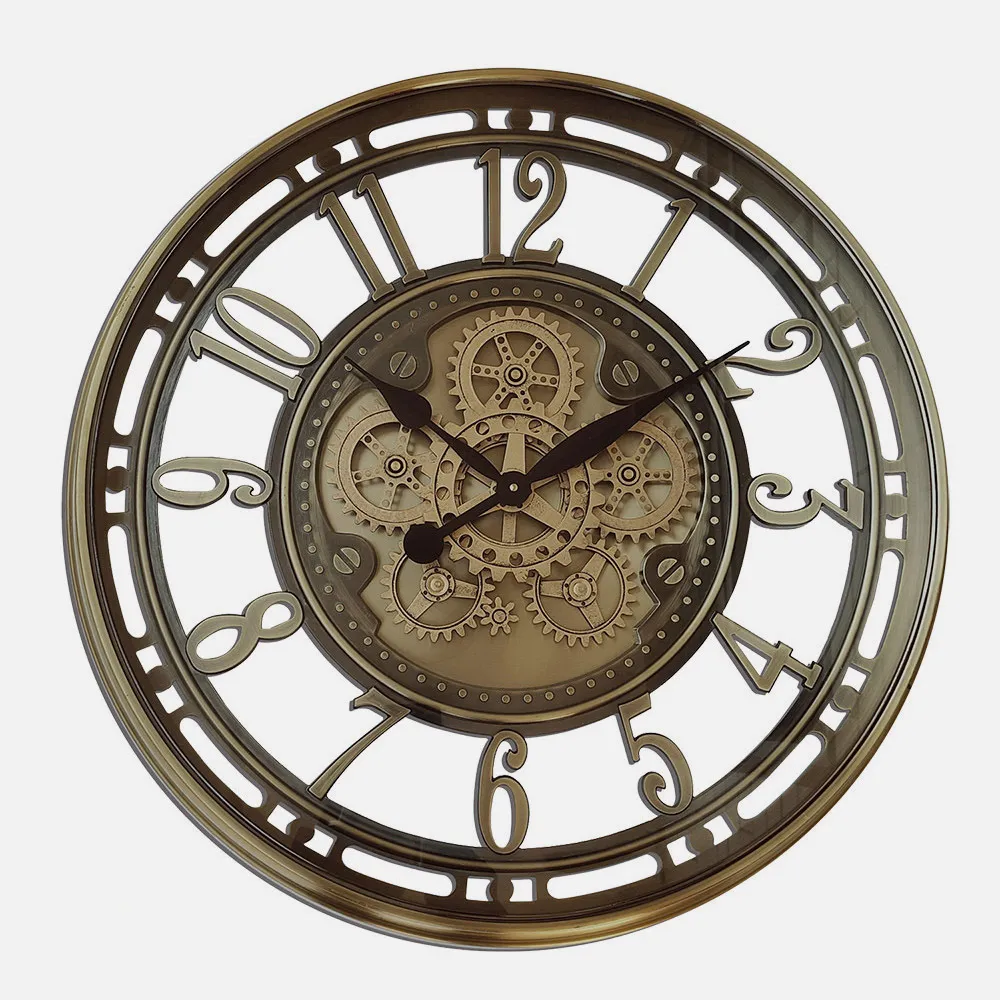 Reloj De Pared Mesina Bronce 70x70x8cm Engranajes  Con Movimiento