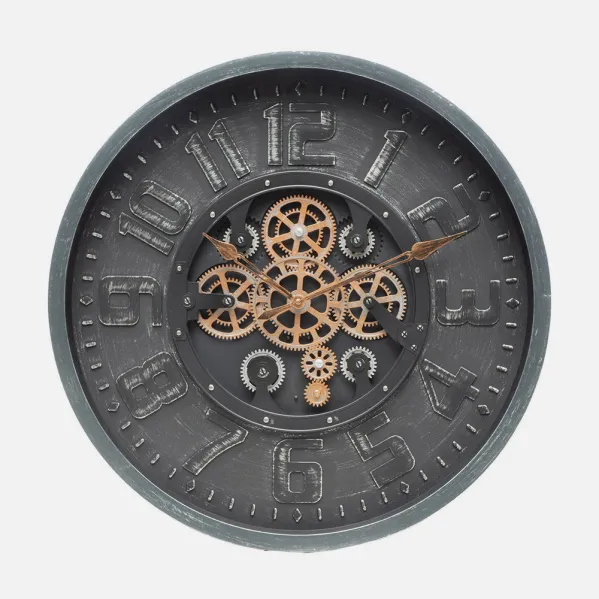 Reloj De Pared Albox Negro 60x60x7cm Engranajes Con Movimiento