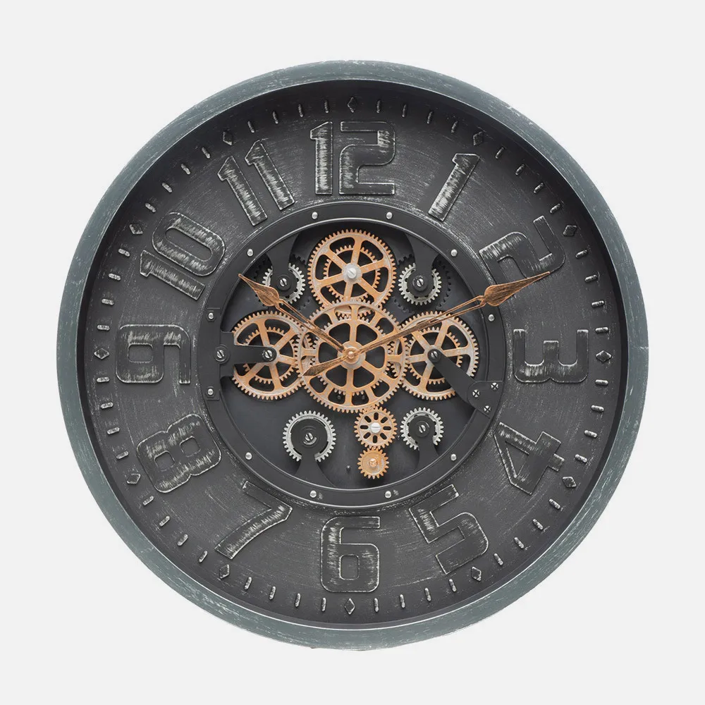 Reloj De Pared Albox Negro 60x60x7cm Engranajes Con Movimiento